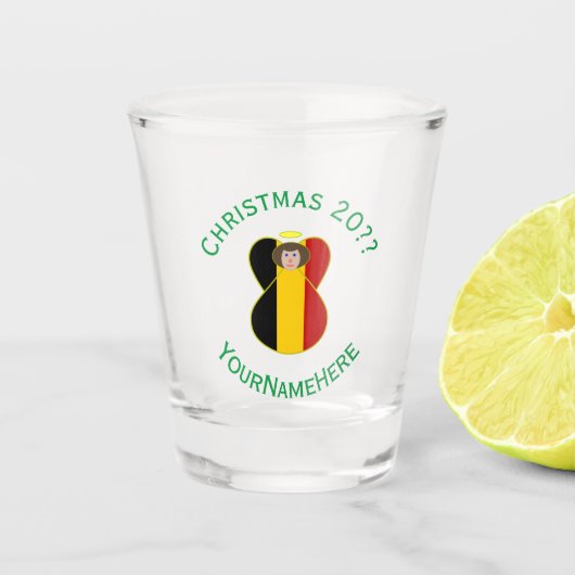 Belgische Angel-Weihnachtsflagge Personalisiert Schnapsglas (Vorderseite)