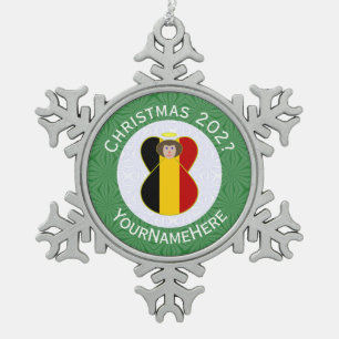 Belgische Engel Weihnachtsflagge Personalisiert Schneeflocken Zinn-Ornament