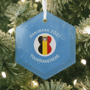 Belgische Flagge Chanukka Engel Name Jahr Sechseck Ornament Aus Glas