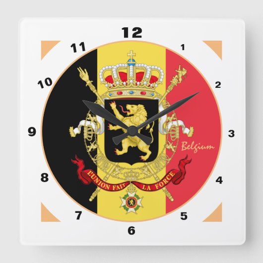 Belgische Flagge, Emblem & Belgier Trendmode Quadratische Wanduhr (Vorderseite)