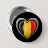 Belgische Herz-Flagge mit Metalleffekt Button (Vorne & Hinten)