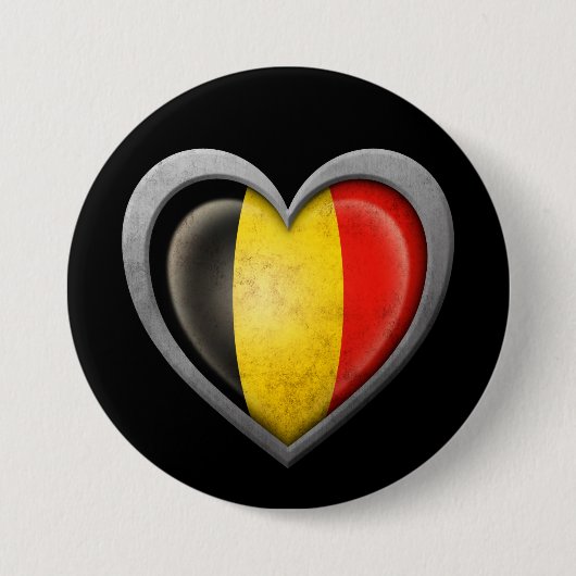 Belgische Herz-Flagge mit Metalleffekt Button (Vorderseite)