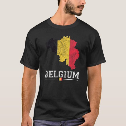 Belgische Karte und Flagge Souvenir beklagt Belgie T-Shirt (Vorderseite)