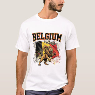Belgische Löwen-Patriotismusflagge mit Feuerwerk T-Shirt