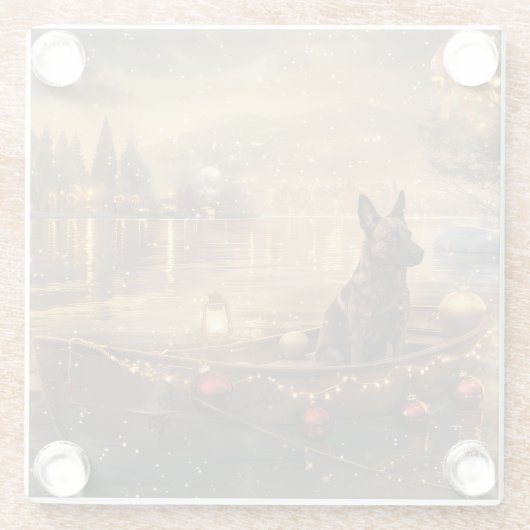 Belgische Malinoi Weihnachtsfeiertage Glasuntersetzer (Rückseite)