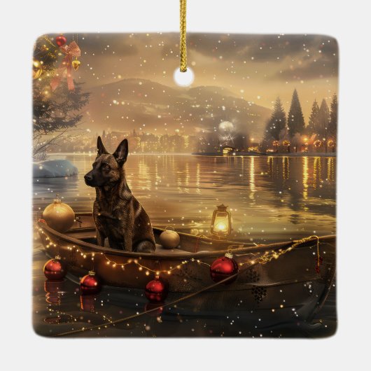 Belgische Malinoi Weihnachtsfeiertage Keramikornament (Rückseite)
