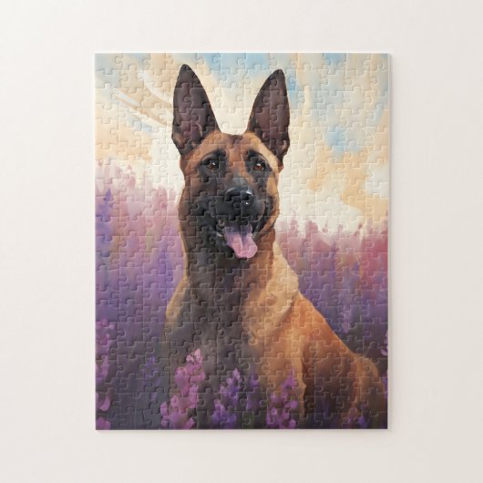 Belgische Malinois auf dem Lavendelmarkt Puzzle (Vertikal)