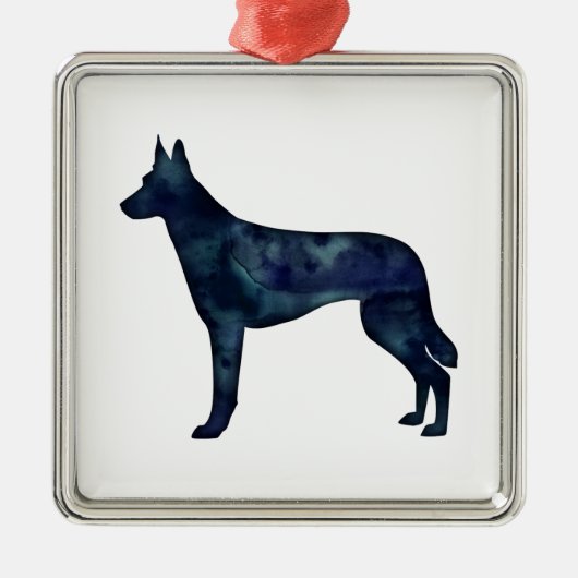 Belgische Malinois Black Watercolor-Silhouette Ornament Aus Metall (Vorne)