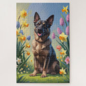 Belgische Malinois Frühlingsblumen Malerei Puzzle (Vertikal)