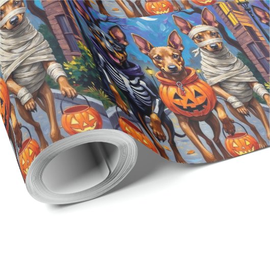 Belgische Malinois Hunde Trick-or-Treating Hallowe Geschenkpapier (Rolleneckpunkt)