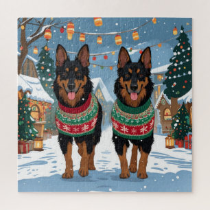 Belgische Malinois Hunde Weihnachten Schnee Urlaub Puzzle