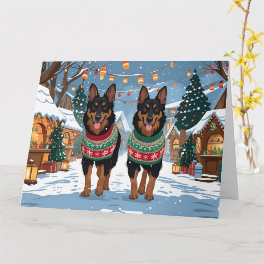 Belgische Malinois Hunde Weihnachtsschneeferien Karte (Gelbe Blume)