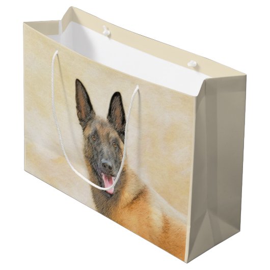 Belgische Malinois-Malerei - Niedliche Original Hu Große Geschenktüte (Vorderseite Schrägansicht)