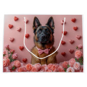 Belgische Malinois mit Rose - Valentinstag Große Geschenktüte (Vorderseite)