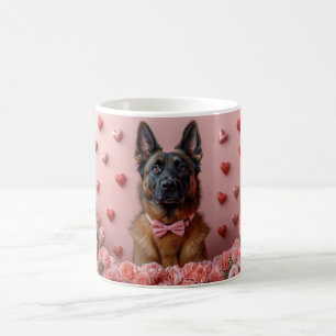 Belgische Malinois mit Rose - Valentinstag Kaffeetasse
