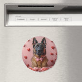 Belgische Malinois mit Rose - Valentinstag Magnet (In Situ (Geschirrspüler))
