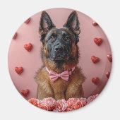 Belgische Malinois mit Rose - Valentinstag Magnet (Vorne)
