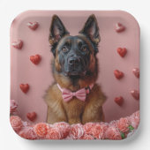 Belgische Malinois mit Rose - Valentinstag Pappteller (Vorderseite)