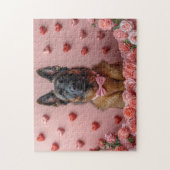 Belgische Malinois mit Rose - Valentinstag Puzzle (Vertikal)