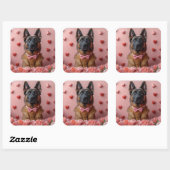 Belgische Malinois mit Rose - Valentinstag Quadratischer Aufkleber (Blatt)