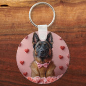 Belgische Malinois mit Rose - Valentinstag Schlüsselanhänger (Vorderseite)