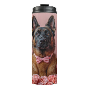 Belgische Malinois mit Rose - Valentinstag Thermosbecher