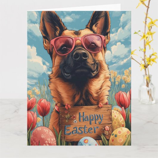 Belgische Malinois Ostereier Karte (Gelbe Blume)