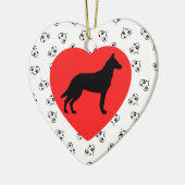 Belgische Malinois Silhouette Herz-Paw Prints Keramik Ornament (Links)