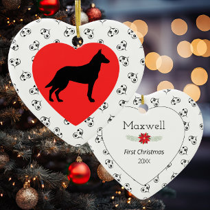 Belgische Malinois Silhouette Herz-Paw Prints Keramik Ornament