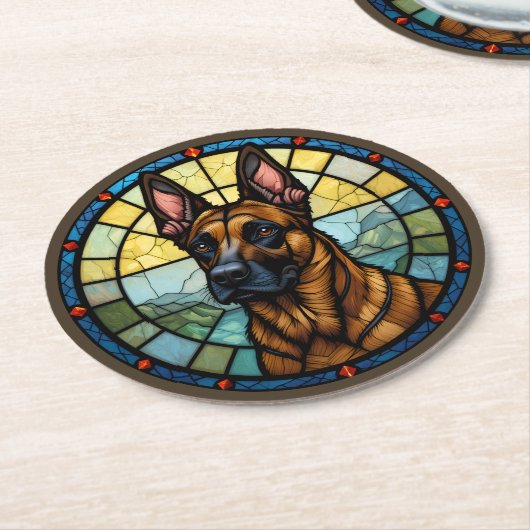 Belgische Malinois-Verkleidung Runder Pappuntersetzer (Angewinkelt)