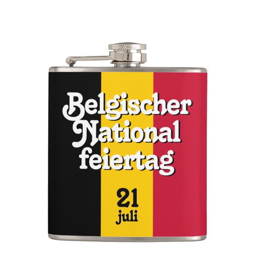 Belgische Nationalfeiertag-Fahne Flachmann (Vorderseite)