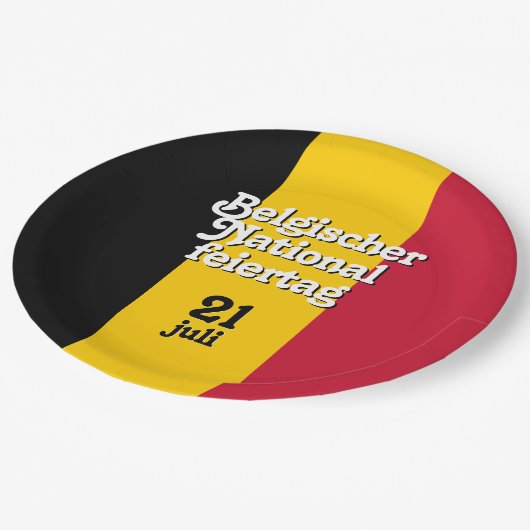 Belgische Nationalfeiertag-Fahne Pappteller (Schrägansicht)