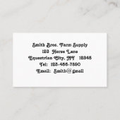 Belgische Pferdefuhrkarte in Paddock Visitenkarte (Rückseite)