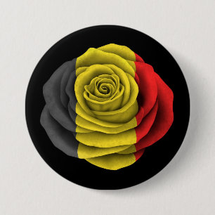 Belgische Rosen-Flagge auf Schwarzem Button