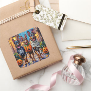 Belgische Schäferhunde - Trick-or-Treating Hallowe Quadratischer Aufkleber