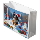 Belgische Schäferhütte Weihnachts-Schneeszene Große Geschenktüte (Vorderseite Schrägansicht)