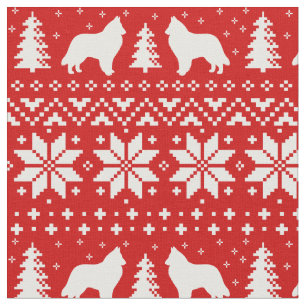 Belgische Sheepdog-Silhouetten Weihnachtsfeiertag Stoff