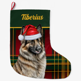 Belgische Tervuren Holiday Kariert mit Hundenname Großer Weihnachtsstrumpf
