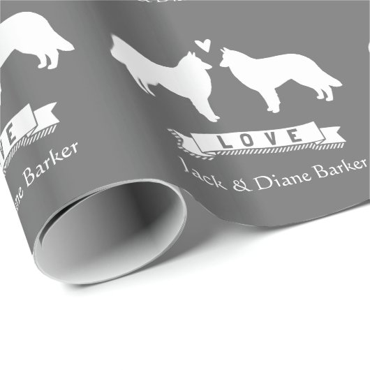 Belgische Tervuren-Silhouetten Hochzeit mit Text Geschenkpapier (Rolleneckpunkt)