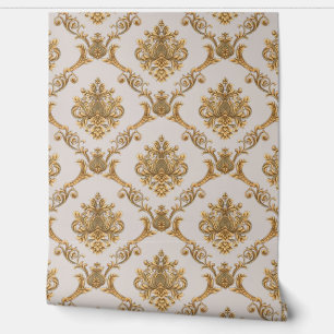 Belgischer Damast Gold auf Beige Designer  Tapete