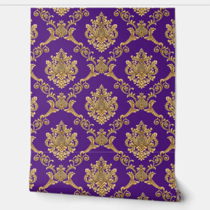 Belgischer Damast Gold auf Imperial Purple Designe Tapete