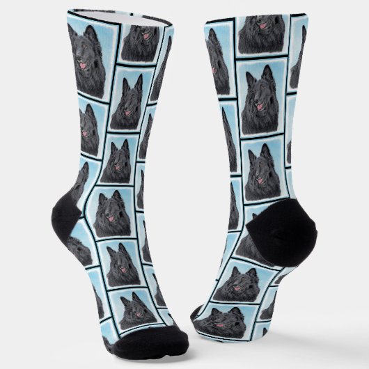 Belgischer Groenendael Sheepdog Schwarze Malerei H Socken (Gewinkelt)