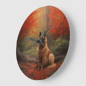 Belgischer Hirte im Herbst Leaves Fall Inspiriert Große Wanduhr (Winkel)
