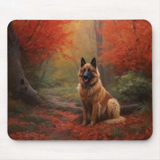 Belgischer Hirte im Herbst Leaves Fall Inspiriert Mousepad (Vorne)