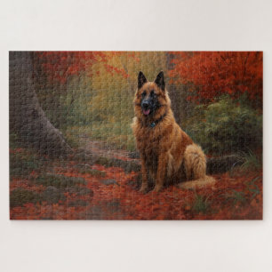 Belgischer Hirte im Herbst Leaves Fall Inspiriert Puzzle