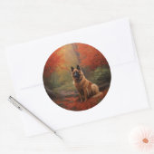 Belgischer Hirte im Herbst Leaves Fall Inspiriert Runder Aufkleber (Umschlag)