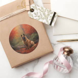 Belgischer Hirte im Herbst Leaves Fall Inspiriert Runder Aufkleber