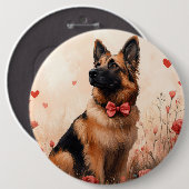 Belgischer Hirte mit Rose - Valentinstag Button (Vorne & Hinten)