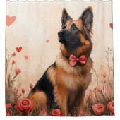 Belgischer Hirte mit Rose - Valentinstag Duschvorhang (Vorderseite)