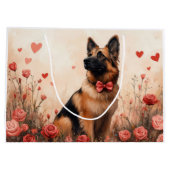 Belgischer Hirte mit Rose - Valentinstag Große Geschenktüte (Rückseite)